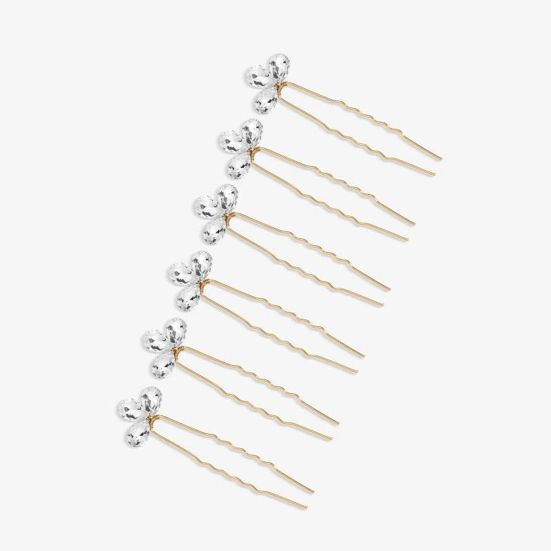 Image of Jon Richard Gold Plated Crystal Leaf Hair Pins - Pack of 6 Gold