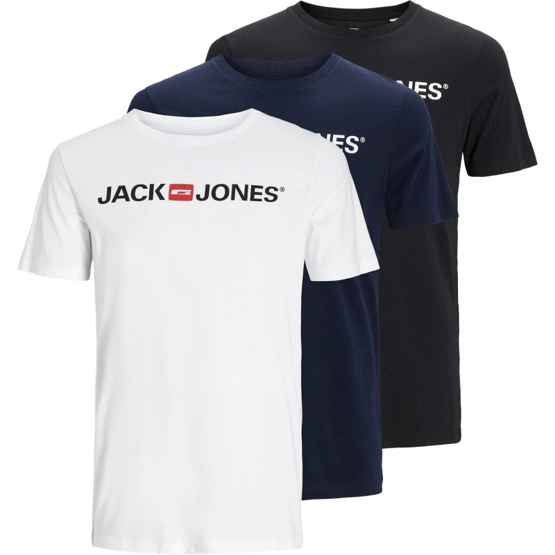 Image of Jack and Jones Corp Logo 3 Pack T-Shirt Mens White male M