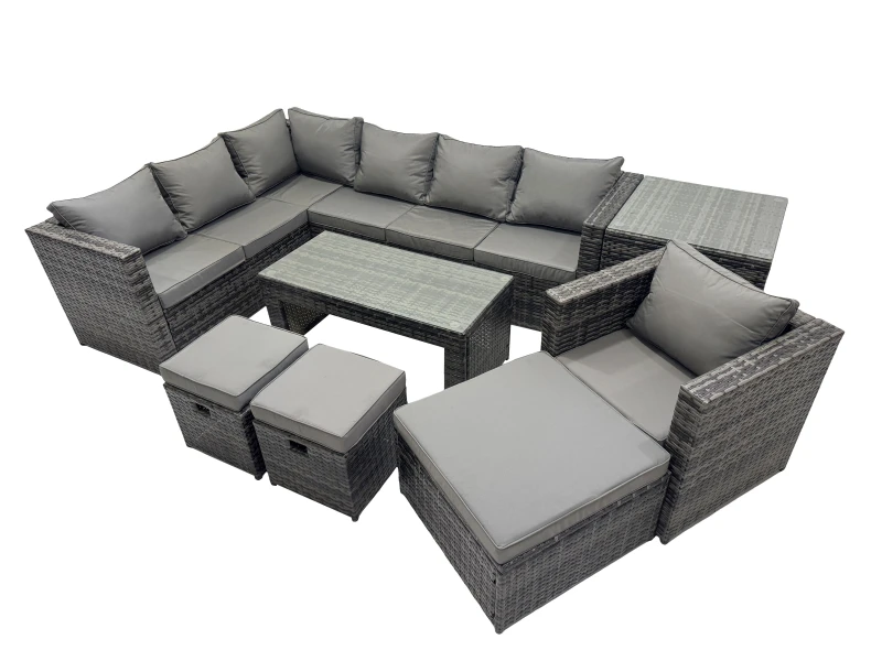 Image of Fimous 8 Pieces Garden Furniture Corner Sofa Set & 3 Footstools Side Table in Dark Grey Dark Grey Unisex