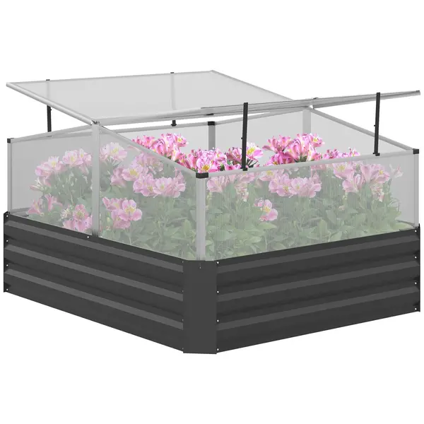 Image of Galvanised Raised Garden Bed with Greenhouse and Cover