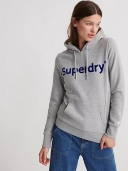 Image of Superdry Registered Flock Hoodie - Grey, Size 6, Women