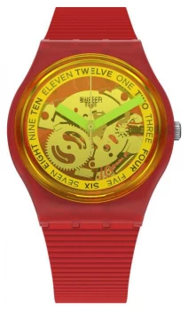 Image of Swatch RETRO-ROSSO Red Silicone Strap Transparent Yellow Watch