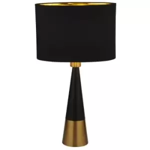 Image of Searchlight - Pyramid Table Lamp Black, Antique Copper, Black Oval Shade Gold Inner