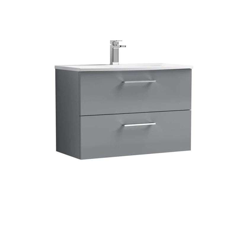 Image of Balterley Modern Bathroom Wall Hung 2 Soft Close Drawer Vanity Unit & Curved Basin, Satin Grey, 800mm