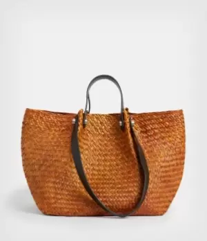 Image of AllSaints Womens Allington East West Straw Tote Bag, Light Honey
