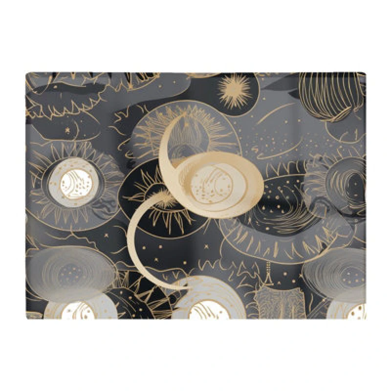 Image of Warren Reed Designer Abstract Silver Gold Sun And Moon Glass Chopping Board