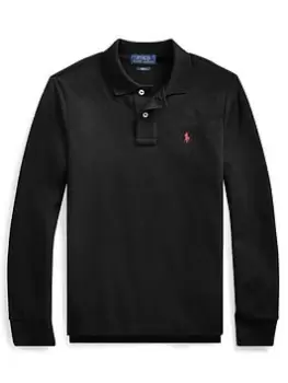 Image of Ralph Lauren Boys Slim Long Sleeve Polo Shirt - Black, Size 7 Years=S