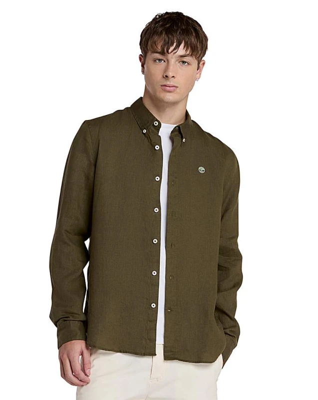 Image of Timberland Timberland Mill Brook Linen Shirt Green - Timberland - Size: S Green Male S LP00901