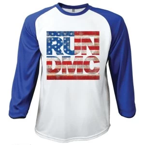 Image of Run DMC - Americana Unisex Small T-Shirt - White,Blue