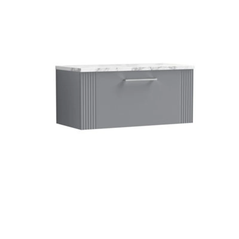 Image of Nuie Deco Wall Hung 1-Drawer Vanity Unit & Bellato Grey Laminate Worktop, Counter Top Vanity Unit In Satin Grey, 800mm