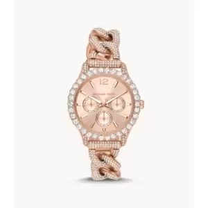 Image of Michael Kors Womens Layton Multifunction Rose Gold-Tone Stainless Steel Watch - Rose Gold