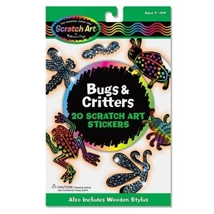Image of Melissa and Doug 2 Scratch Art Sticker Sheets 20 Stickers Assorted Bugs and Critters