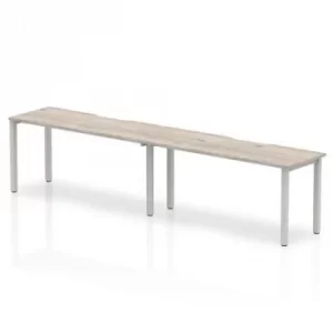 Image of Single Silver Frame Bench Desk 1200 Grey Oak (2 Pod)