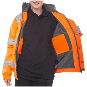 Image of High Visibility Fleece Lined Bomber Jacket Orange - Size L
