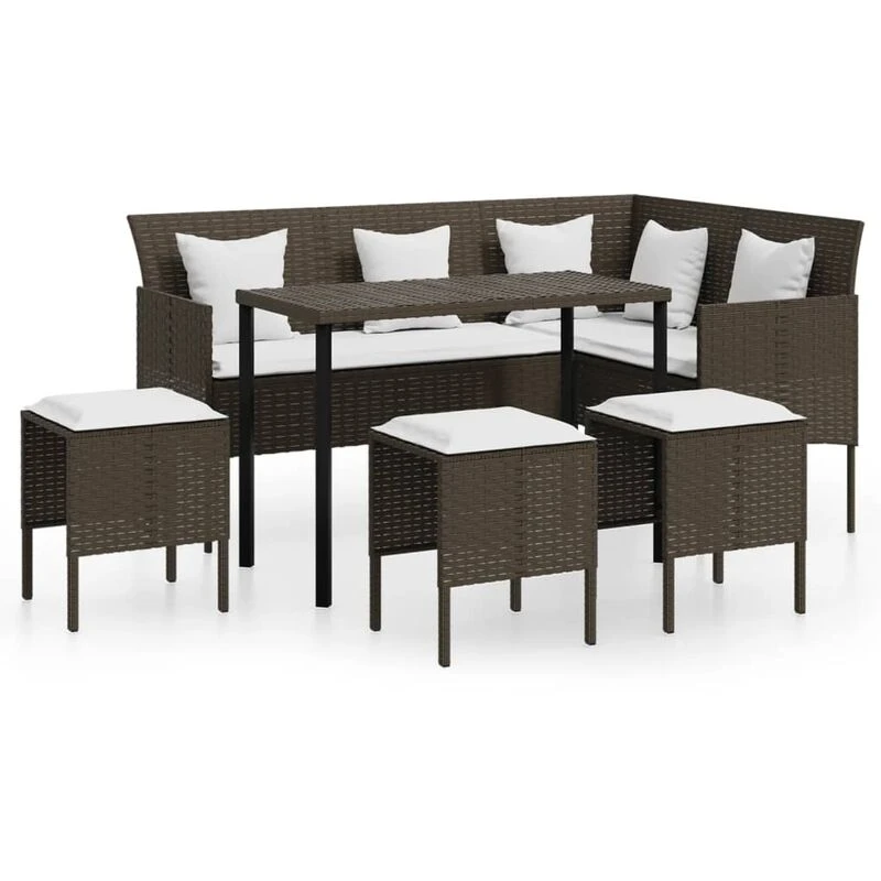 Image of VIDAXL 5 Piece L-shaped Couch Sofa Set with Cushions Poly Rattan Brown Vidaxl 8720286816486