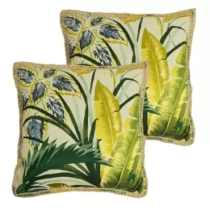 Image of Furn. Amazonia Jacquard Botanical Twin Pack Polyester Filled Cushions Green