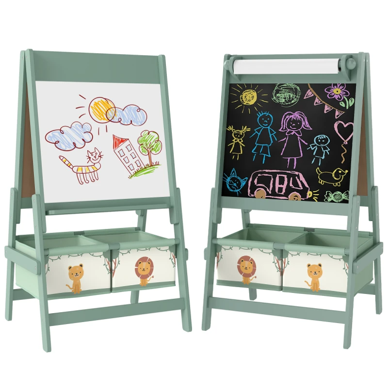 Image of AIYAPLAY 3-in-1 Kids Easel, Double-Sided Art Easel with Paper Roll, Green 3B0-017V80GN