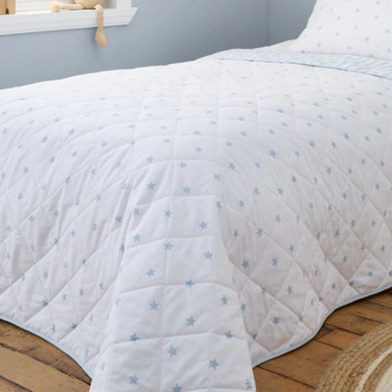 Image of Bianca Mini Star & Stripes Cotton Reversible Bedspread Bedspreads 200x200cm Blue 73119518002