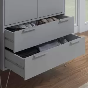 Image of FWStyle Matt Grey Modern 2 Door 2 Drawer Wardrobe Silver Metal Hairpin Legs