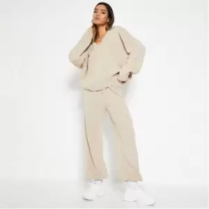 Image of I Saw It First Collar Top And Trousers Knit Co-Ord Set - Brown