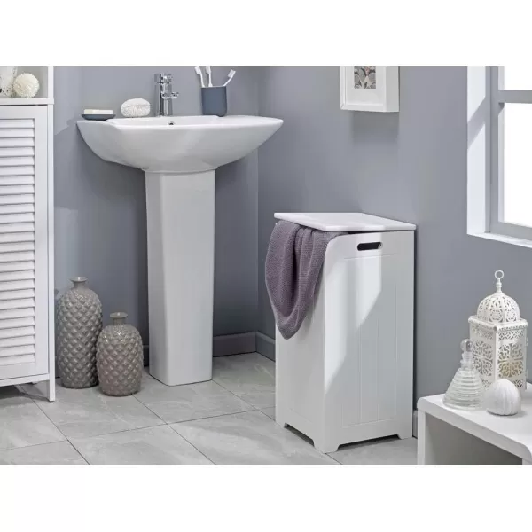 Image of Tongue & Groove Slimline Bathroom Laundry Box in White