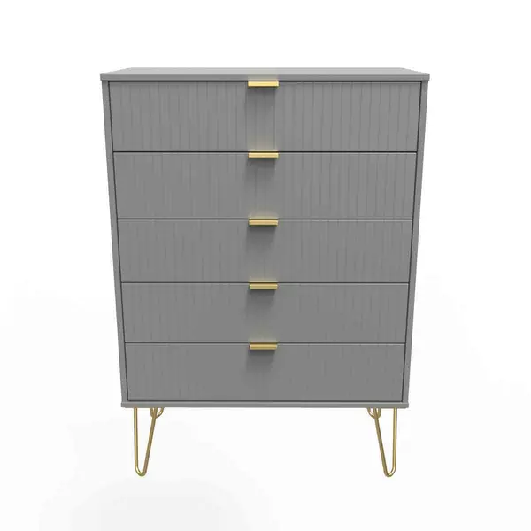 Image of Welcome Furniture Ready Assembled Linear 5 Drawer Chest In Dusk Grey