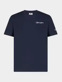 Image of Champion Small Logo Crewneck T-Shirt - Navy Size M Men
