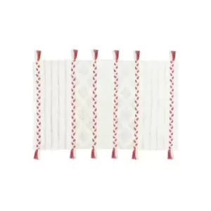 Image of The Linen Yard Diamond Tassel Bath Mat (One Size) (Red Clay/Ivory)