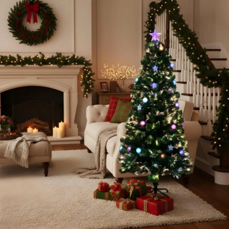 Image of Shatchi 3ft/90Cm Baubles And Stars Fibre Optic Christmas Tree LED Pre-Lit