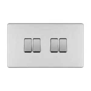 Image of BG Screwless Flatplate Brushed Steel Quadruple Switch, 10Ax 2 Way - FBS44