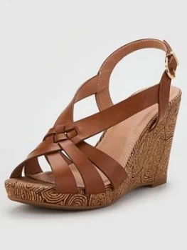 Image of Wallis V Upper Covered Wedge Sandals - Tan, Size 8, Women