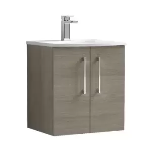 Image of Arno Solace Oak 500mm Wall Hung 2 Door Vanity Unit with 30mm Curved Profile Basin - ARN2521G - Solace Oak - Nuie