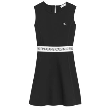 Image of Calvin Klein Jeans LOGO TAPE PUNTO SLEEVELESS DRESS Girls Childrens dress in Black - Sizes 10 years