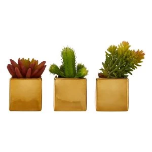 Image of Premier Housewares Set of 3 Mini Faux Succulents in Gold Ceramic Pots