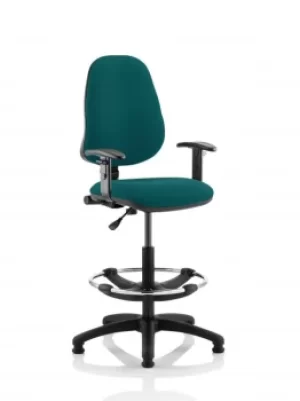 Image of Eclipse I Lever Task Operator Chair Teal Fully Bespoke Colour With Height Adjustable Arms with Hi Rise Draughtsman Kit
