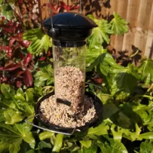 Image of Heavy Duty Flick and Click Garden Wild Bird Hanging Black Metal Mealworm Feeder - Tom Chambers