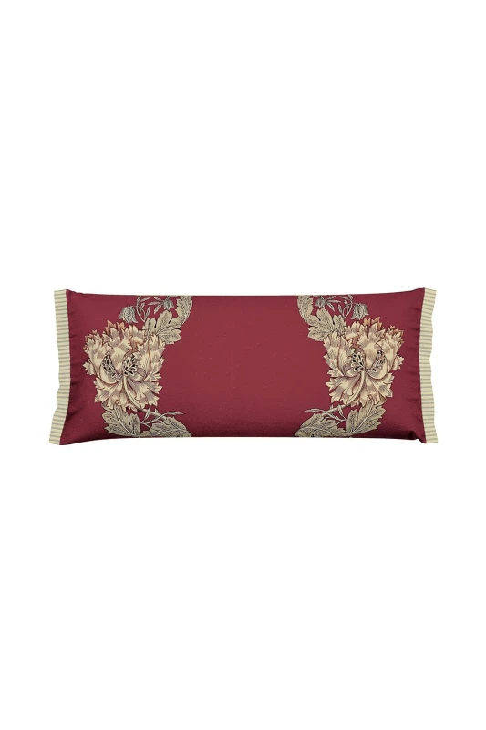 Image of Morris & Co 'Honeysuckle & Tulip' Cotton Cushion Dark Red
