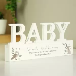 Image of Personalised Woodland Wooden Baby Ornament White