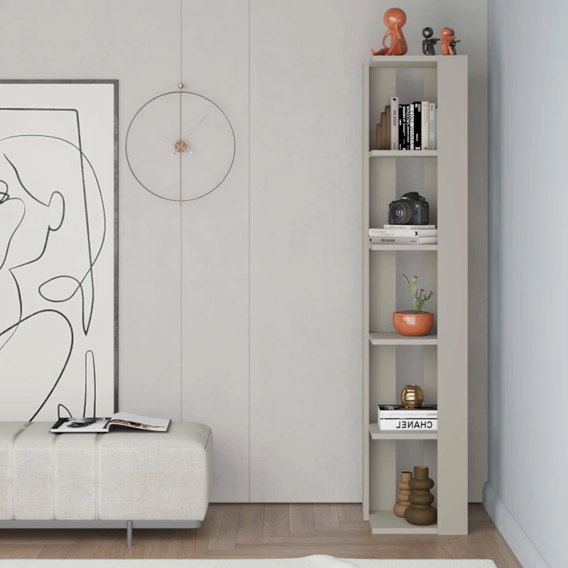 Image of Decortie Nati' Tall Corner Bookcase Modern Shelving Unit 161cm in Beige Size: 1 Pack Beige Unisex 1 Pack