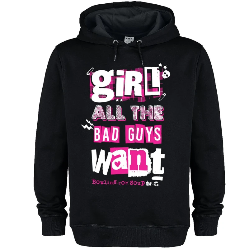 Image of Amplified Womens Girl All The Bad Guys Want Bowling For Soup Hoodie in Black Size: XS Black Female XS