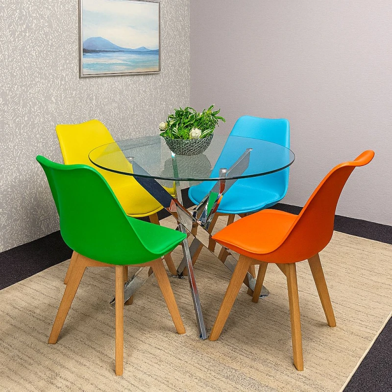 Image of KOSY KOALA KOSY KOALA Round Glass Dining Table and 4 mix Colour leather Chairs in Clear Clear One Size Unisex 5061055345718