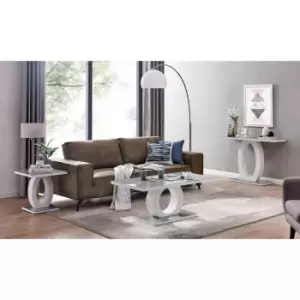 Image of Furniture Box Giovani Grey White High Gloss Glass Console Coffee End Side Table Set
