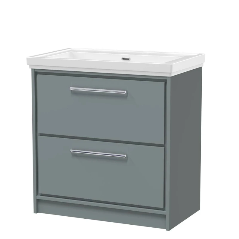 Image of Balterley Floor Standing 2-Drawer Bathroom Vanity, Fireclay Basin, Grey, 800mm in Grey Grey Unisex