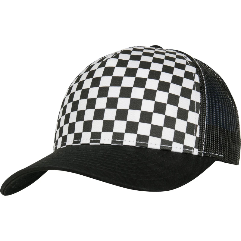 Image of Flexfit by Yupoong Mens Checkerboard Retro Trucker Cap in Black Male One Size