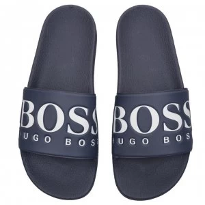 Image of Hugo Boss Logo Pool Slides Grey/White Size 10 Men