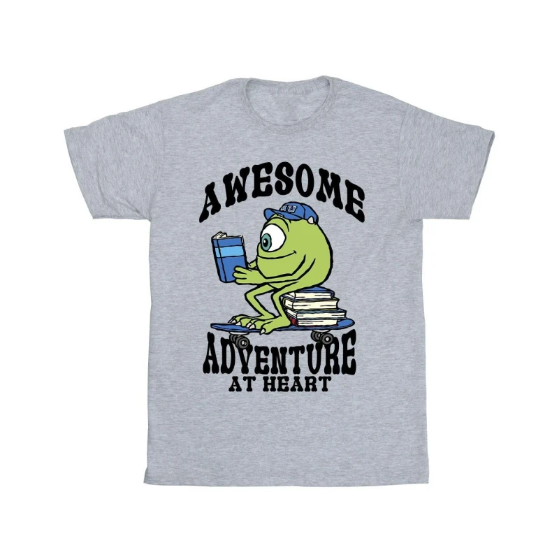 Image of Disney Men Reading Awesome Mike T-Shirt in Grey Size: Small Grey S Male 5063376460958