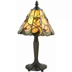 Image of Tiffany Glass Table Lamp Light Dark Bronze & Amber Bead Art Nouveau Shade i00209