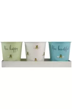 Image of Bee Happy Three Storage Pots with Tray