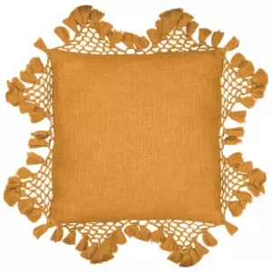 Image of Anko Macrame Tassel Trim Cushion Ginger, Ginger / 45 x 45cm / Polyester Filled