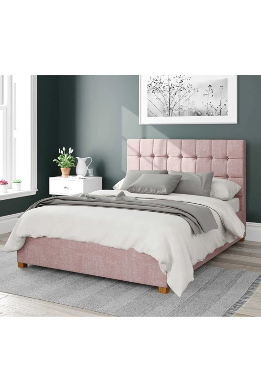 Image of Aspire Aspire Sinatra Upholstered Ottoman Storage Bed, Pure Pastel Cotton Fabric in Rose Size: Double Rose Double Unisex 5057632165718